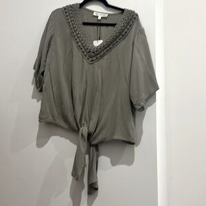 Green Front Tie Blouse- NWT- size L